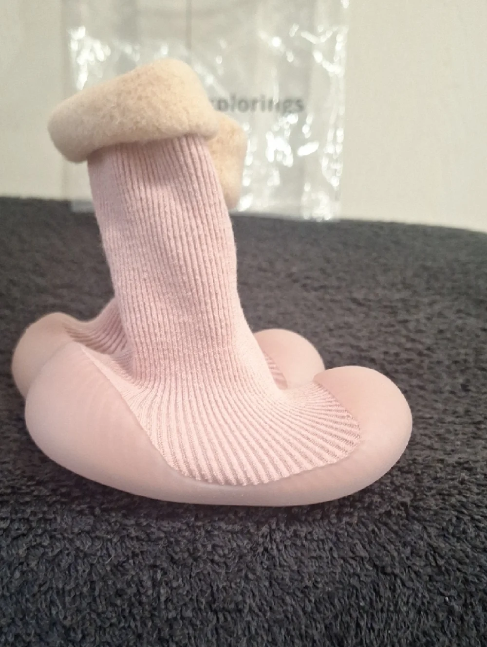 Tiny Explorings Toddler Sock Shoes - 6-12 Months - Dusty Pink Cream Cuff